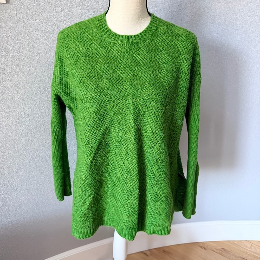 Cabi Grass Green Basket Weave Pullover Oversized Tunic Knit Sweater #4244 XS